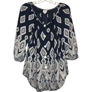 Anthropologie Fig and Flower Paisley Button Front Blouse Black Boho Festival M